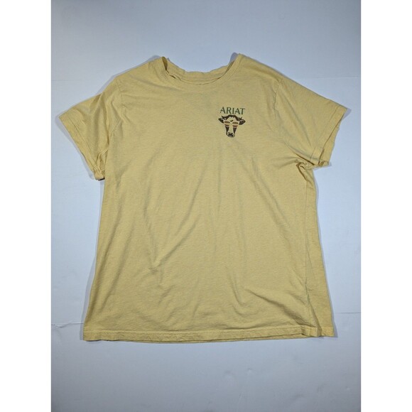Ariat Relaxed Yellow Women T Shirt  XXL Cow With Rainbow Sunglasses Graphic - Picture 1 of 10